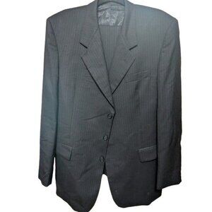 John Weitz Suit Black Pinstripe 100% Wool 44 L Read Measurements Jacket & Pants